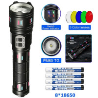 Ліхтар FLUORESCENCE AK177+LASER LED PM60-TG (ЗУ Type-C, 8x18650 power bank, zoom, 5 фільтрів)